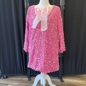 Pink Sequin Bow-Accent Tunic